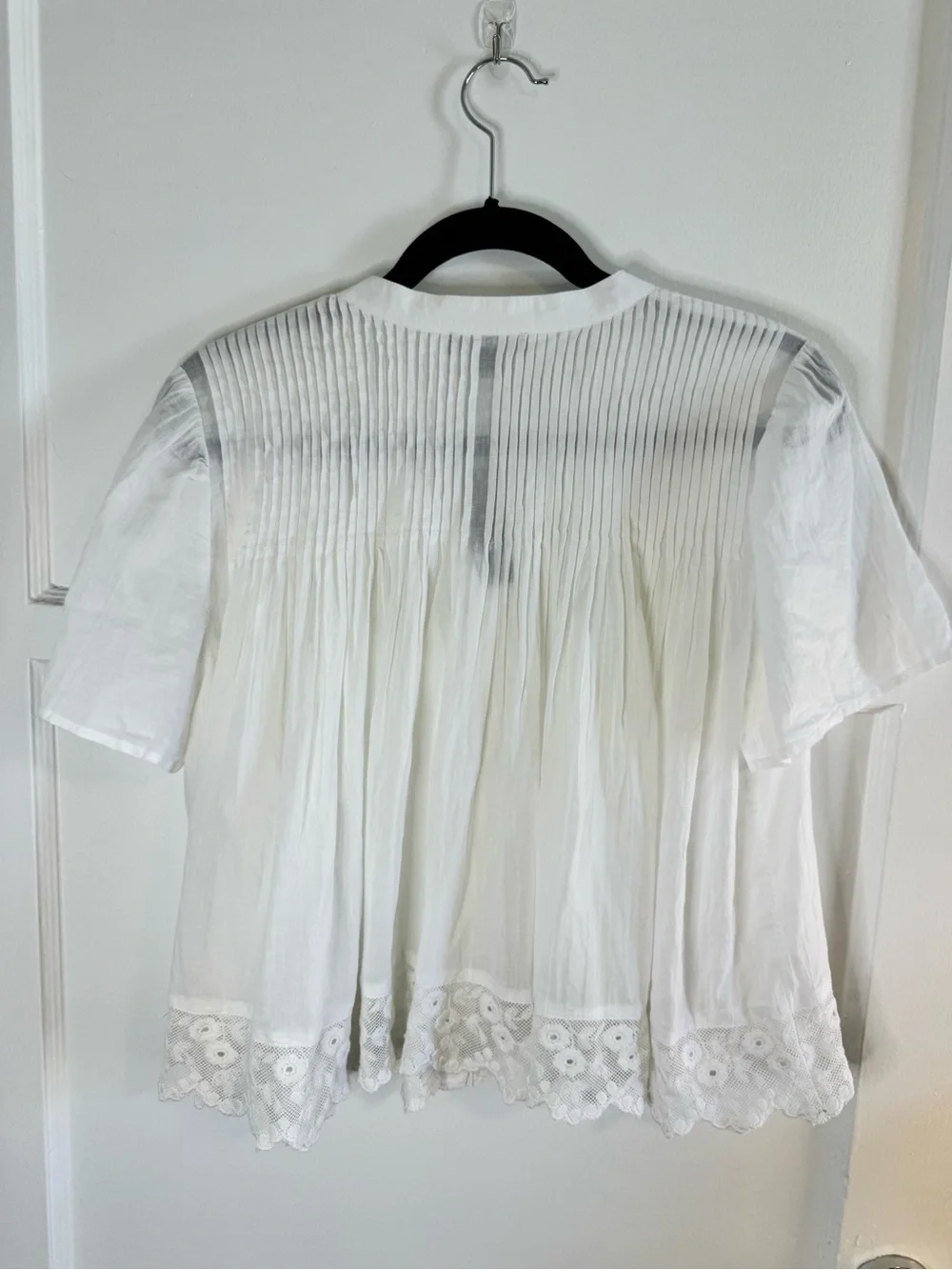 J.Crew White Cotton Pintuck Lace Trim Blouse Top Size S NWT